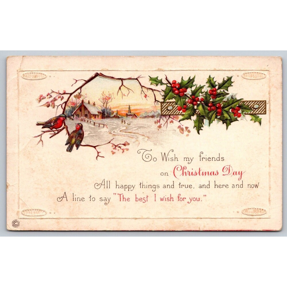 Vintage 1916 Christmas Postcard Eaton IN to Hartford City Indiana Clouse Family